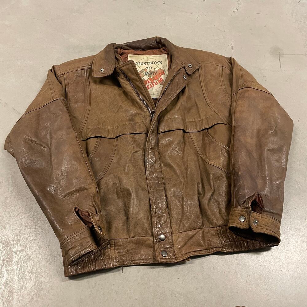 vintage 90s brown leather bomber jacket